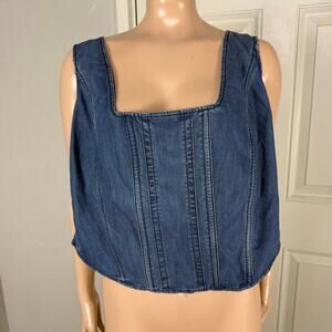 NEW Torrid Women's Shirt 18 Plus Smocked Crop Tank Denim Sleeveless Zip H11